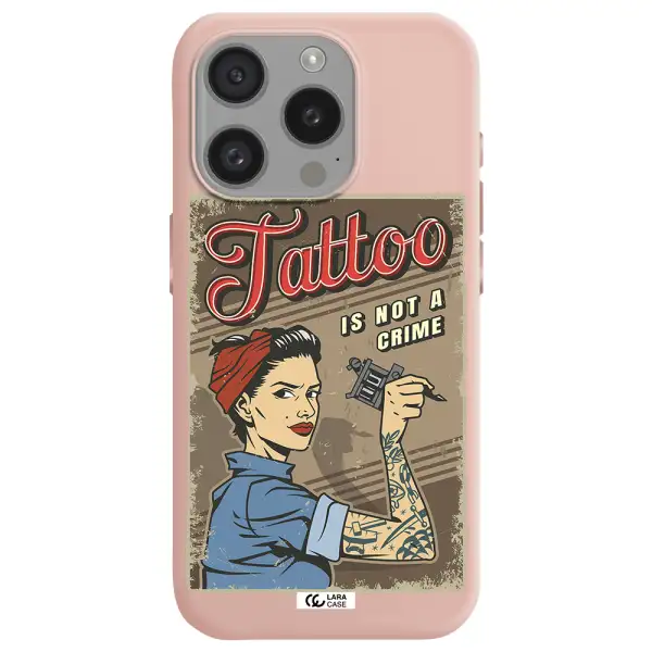 A Woman With Tattoo On Her Arm Apple Iphone 15 Pro Silicone Pastel Pink Case