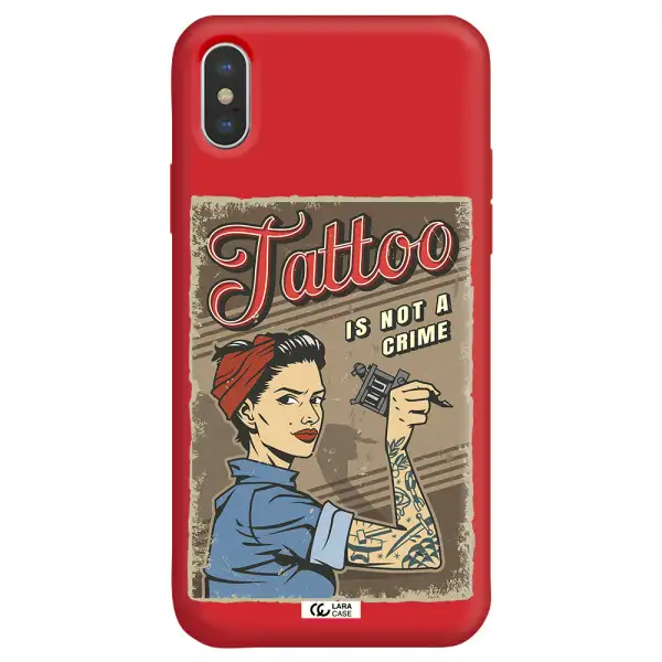 a woman with tattoo on her arm Apple iPhone XS Silicone Imperial Red Case