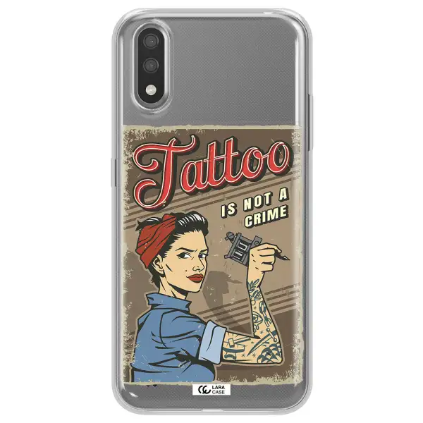 a woman with tattoo on her arm Samsung A01 Clear TPU Case