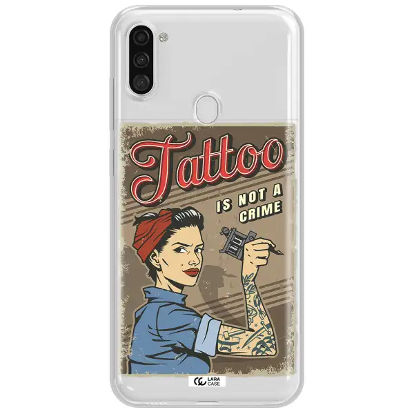 a woman with tattoo on her arm Samsung A11 Clear TPU Case
