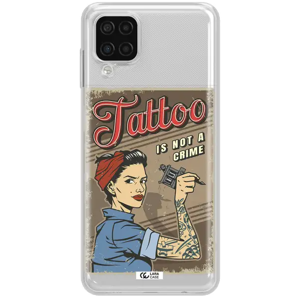 a woman with tattoo on her arm Samsung A12 4g Clear TPU Case