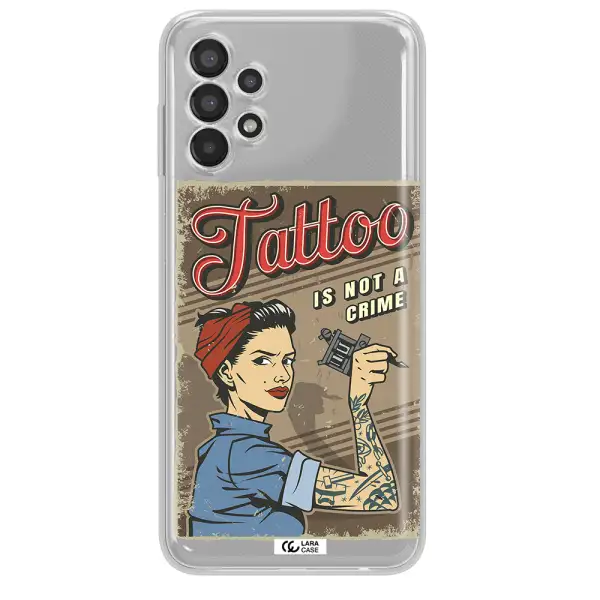 a woman with tattoo on her arm Samsung A13 Clear TPU Case