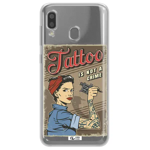 a woman with tattoo on her arm Samsung A20 Clear TPU Case