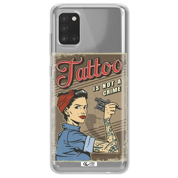 a woman with tattoo on her arm Samsung A31 Clear TPU Case