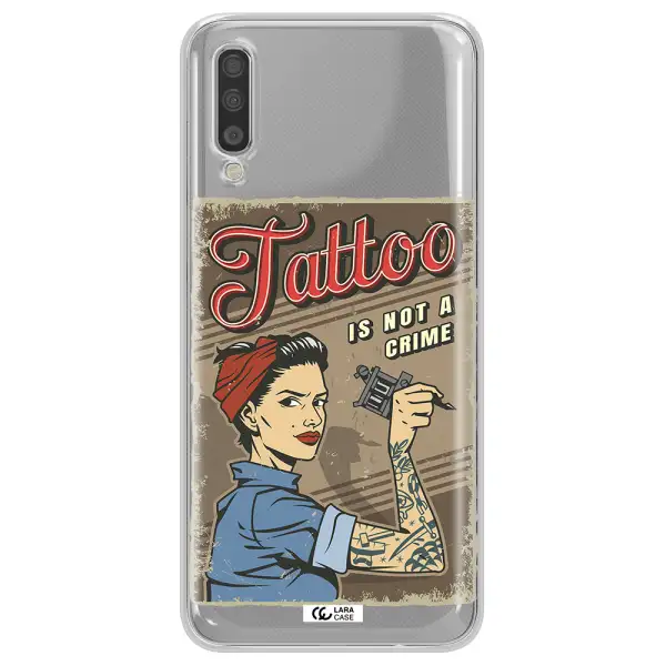 a woman with tattoo on her arm Samsung A70 Clear TPU Case