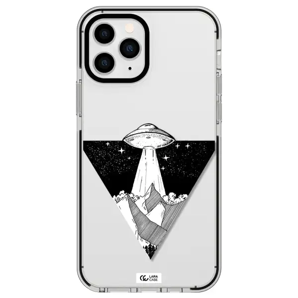 a triangle with a ufo in the sky Apple iPhone 11 pro impact black border Case