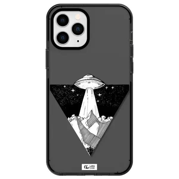 a triangle with a ufo in the sky Apple iPhone 11 pro impact Smoke Black Case