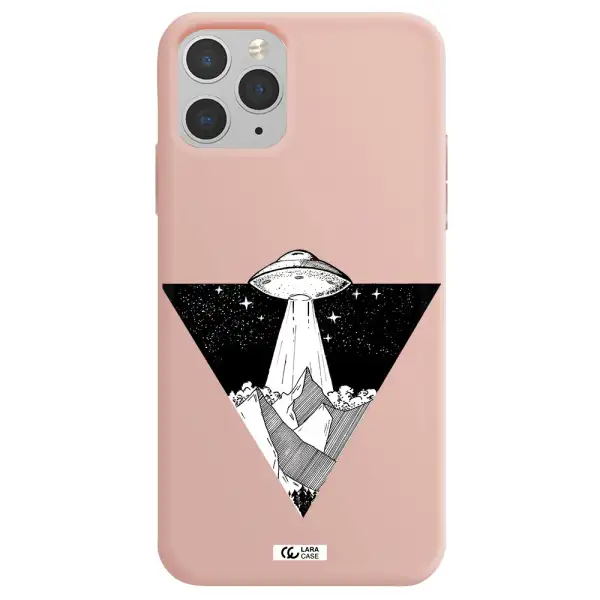 a triangle with a ufo in the sky Apple iPhone 11 pro max Silicone pastel pink Case