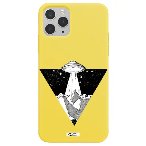 a triangle with a ufo in the sky Apple iPhone 11 pro Silicone canary yellow Case
