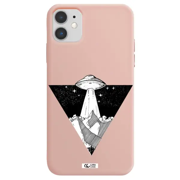 a triangle with a ufo in the sky Apple iPhone 11 Silicone pastel pink Case