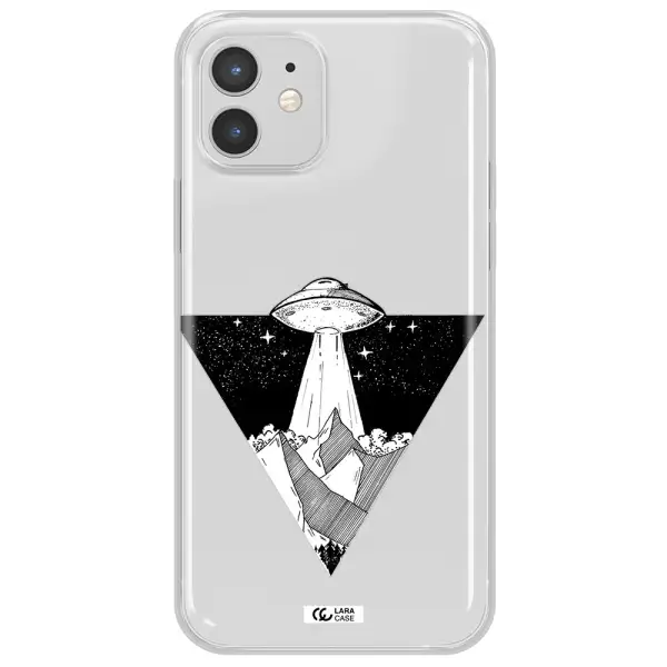 a triangle with a ufo in the sky Apple iPhone 12 Clear TPU Case
