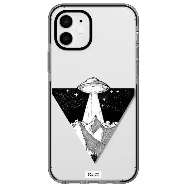 a triangle with a ufo in the sky Apple iPhone 12 impact black border Case