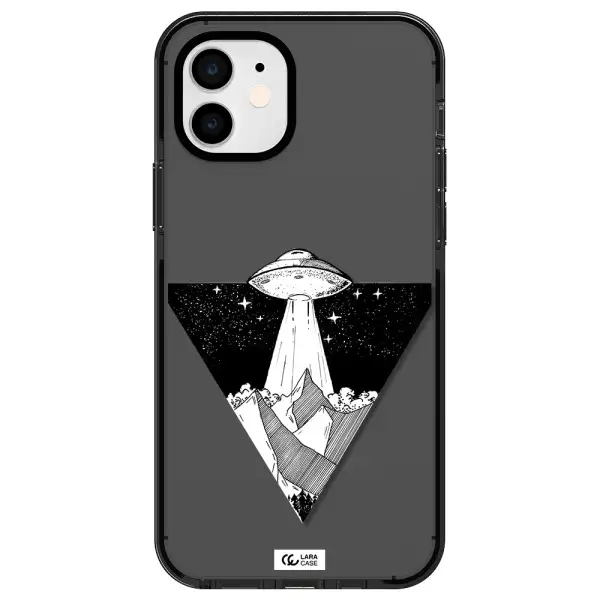 a triangle with a ufo in the sky Apple iPhone 12 impact Smoke Black Case