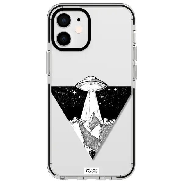 a triangle with a ufo in the sky Apple iPhone 12 mini impact black border Case