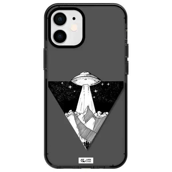 a triangle with a ufo in the sky Apple iPhone 12 mini impact Smoke Black Case