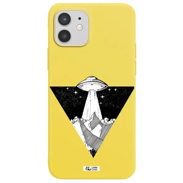 a triangle with a ufo in the sky Apple iPhone 12 mini Silicone canary yellow Case
