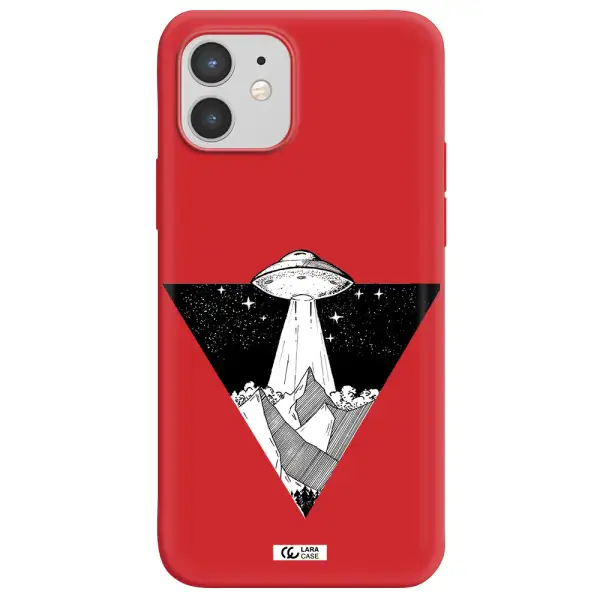 a triangle with a ufo in the sky Apple iPhone 12 mini Silicone Imperial Red Case