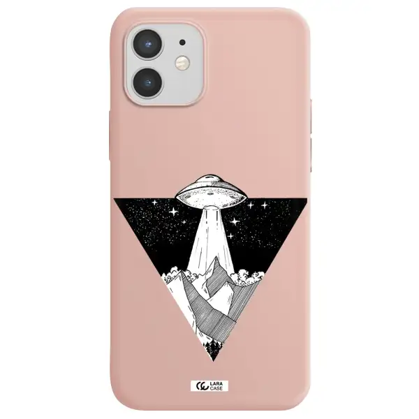 a triangle with a ufo in the sky Apple iPhone 12 mini Silicone pastel pink Case