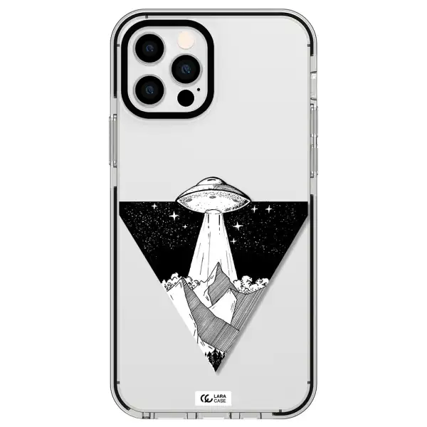 a triangle with a ufo in the sky Apple iPhone 12 pro impact black border Case