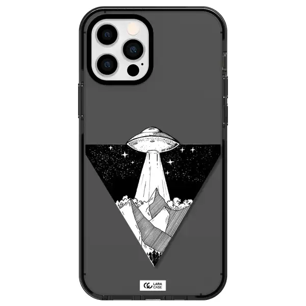 a triangle with a ufo in the sky Apple iPhone 12 pro impact Smoke Black Case