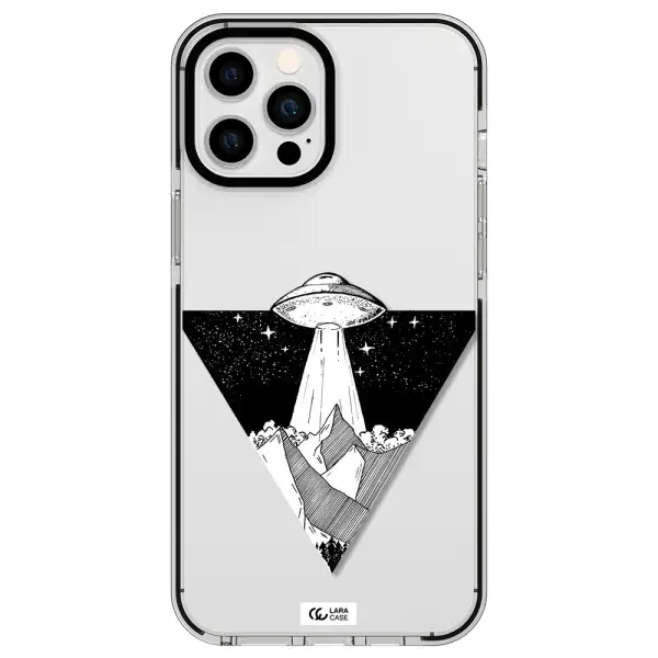 a triangle with a ufo in the sky Apple iPhone 12 pro max impact black border Case