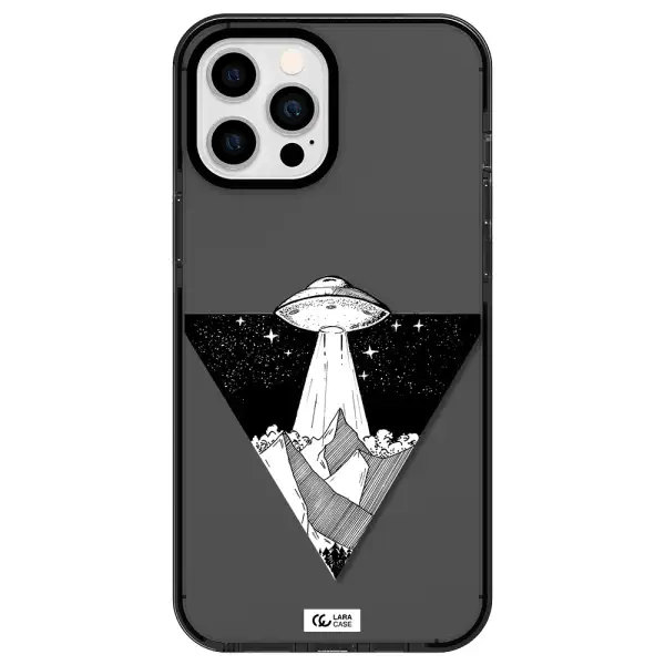 a triangle with a ufo in the sky Apple iPhone 12 pro max impact Smoke Black Case
