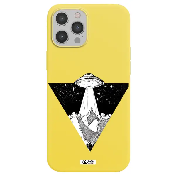a triangle with a ufo in the sky Apple iPhone 12 pro max Silicone canary yellow Case