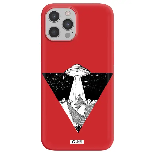 a triangle with a ufo in the sky Apple iPhone 12 pro Silicone Imperial Red Case
