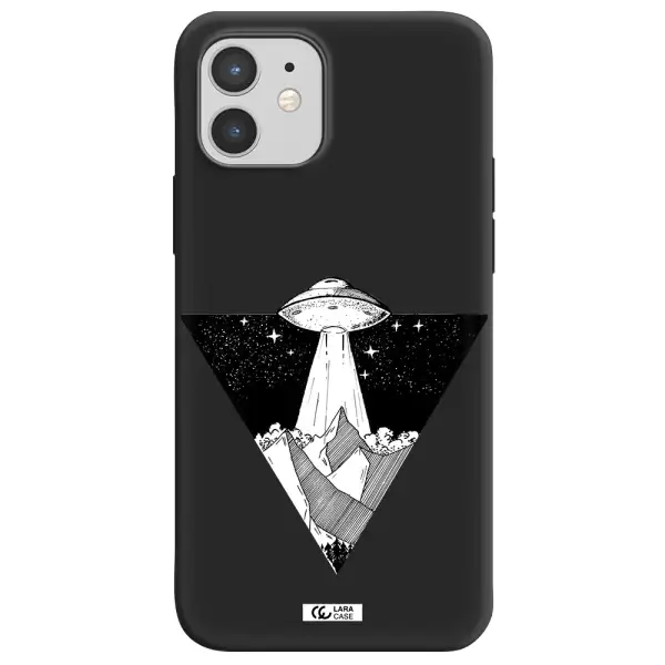 a triangle with a ufo in the sky Apple iPhone 12 Silicone black Case