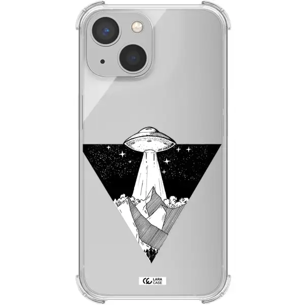 a triangle with a ufo in the sky Apple iPhone 13 Clear PC Case