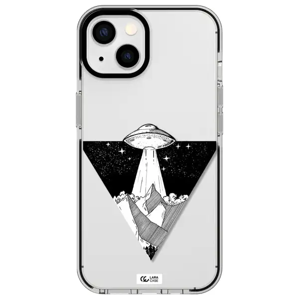 a triangle with a ufo in the sky Apple iPhone 13 impact black border Case