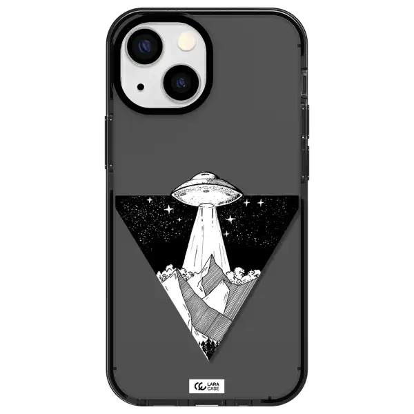 a triangle with a ufo in the sky Apple iPhone 13 mini impact Smoke Black Case