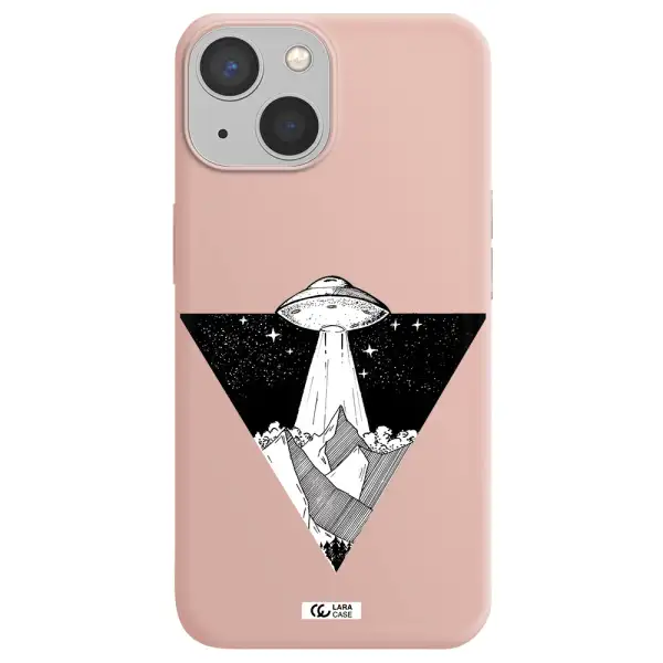 a triangle with a ufo in the sky Apple iPhone 13 mini Silicone pastel pink Case