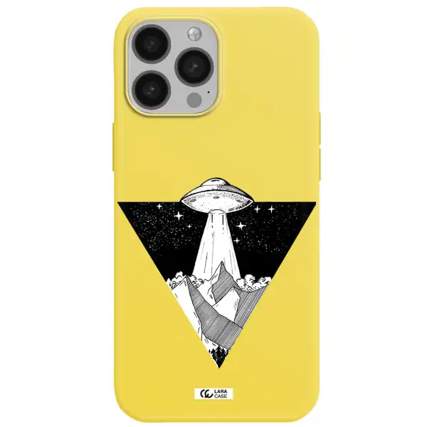a triangle with a ufo in the sky Apple iPhone 13 Pro Max Silicone canary yellow Case