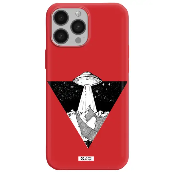 a triangle with a ufo in the sky Apple iPhone 13 Pro Max Silicone Imperial Red Case