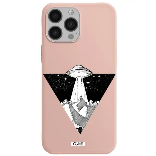 a triangle with a ufo in the sky Apple iPhone 13 Pro Max Silicone pastel pink Case
