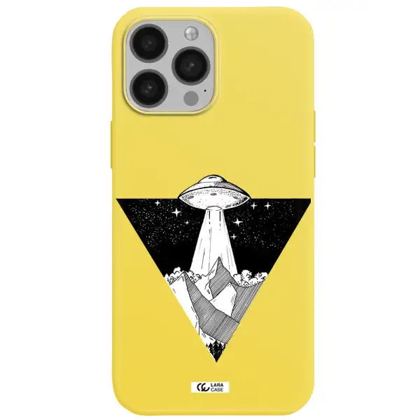 a triangle with a ufo in the sky Apple iPhone 13 Pro Silicone canary yellow Case