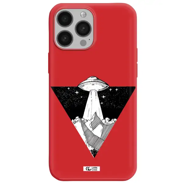 a triangle with a ufo in the sky Apple iPhone 13 Pro Silicone Imperial Red Case
