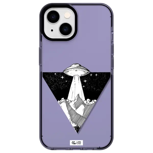 a triangle with a ufo in the sky Apple iPhone 14 impact Lilac Case