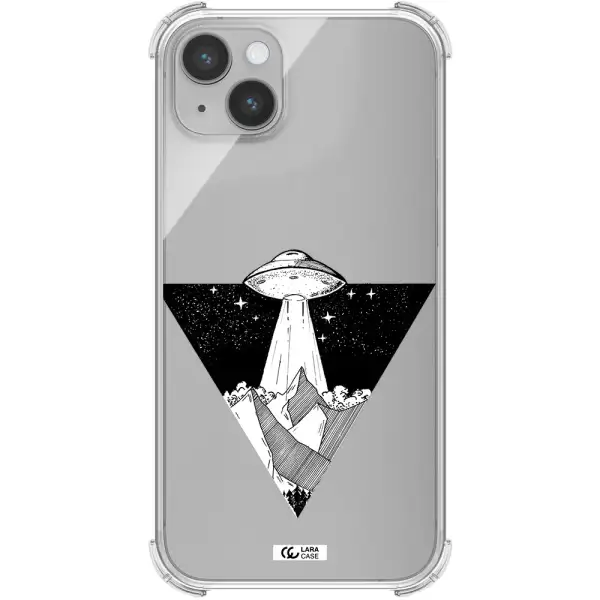 a triangle with a ufo in the sky Apple iPhone 14 plus Clear PC Case