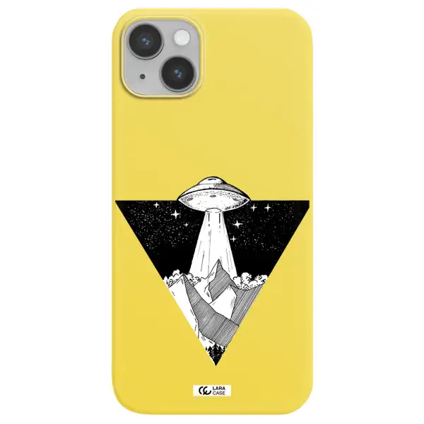 a triangle with a ufo in the sky Apple iPhone 14 plus Silicone canary yellow Case