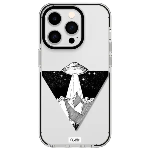a triangle with a ufo in the sky Apple iPhone 14 pro impact black border Case