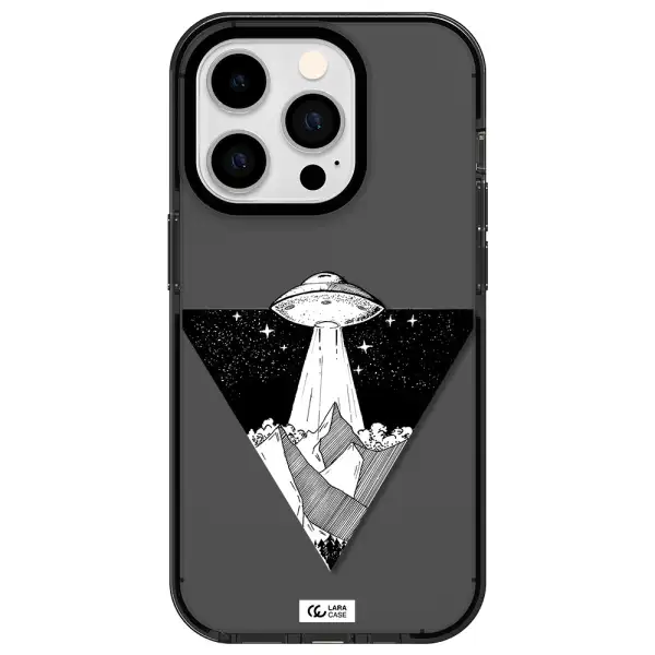 a triangle with a ufo in the sky Apple iPhone 14 pro impact Smoke Black Case