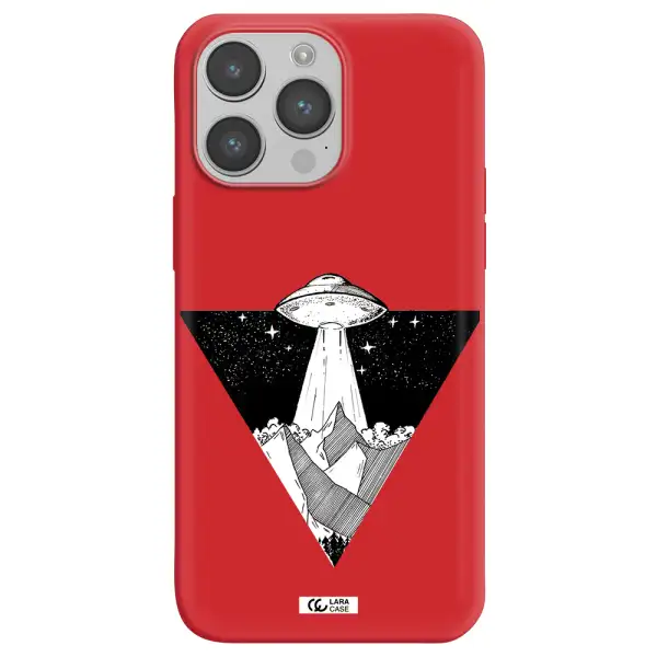 a triangle with a ufo in the sky Apple iPhone 14 pro Silicone Imperial Red Case