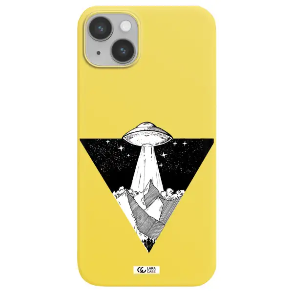a triangle with a ufo in the sky Apple iPhone 14 Silicone canary yellow Case