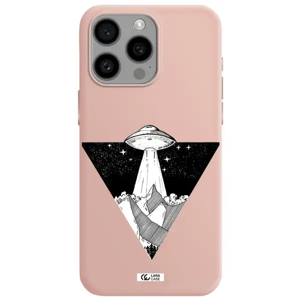 a triangle with a ufo in the sky Apple Iphone 15 Pro max Silicone pastel pink Case