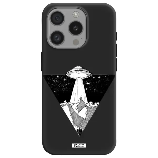 A Triangle With A Ufo In The Sky Apple Iphone 15 Pro Silicone Black Case