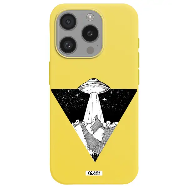 A Triangle With A Ufo In The Sky Apple Iphone 15 Pro Silicone Canary Yellow Case