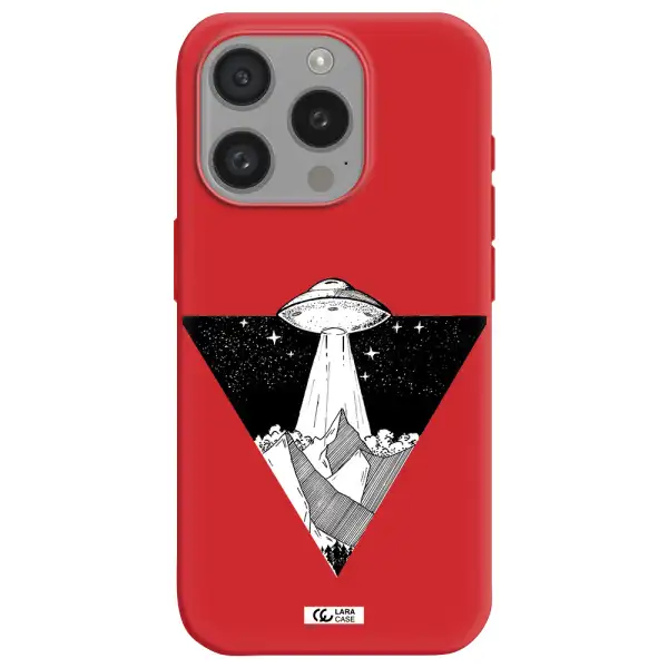 A Triangle With A Ufo In The Sky Apple Iphone 15 Pro Silicone Imperial Red Case