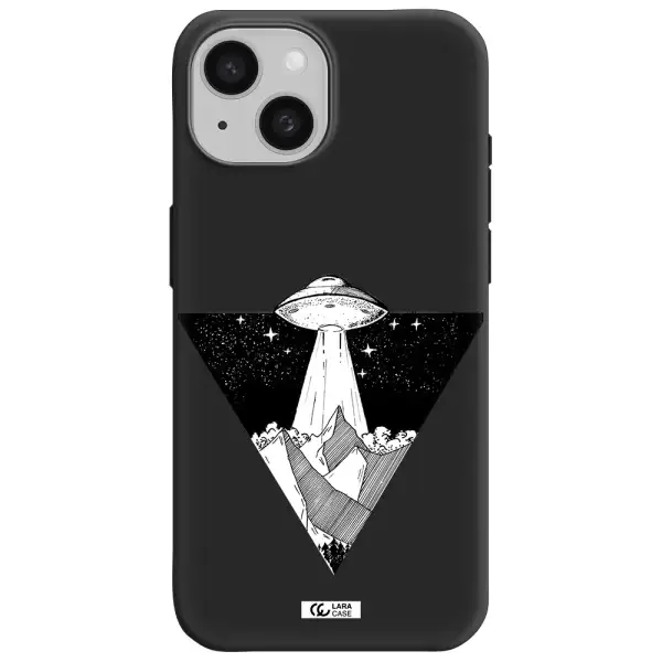 a triangle with a ufo in the sky Apple iPhone 15 Silicone black Case